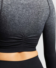 Load image into Gallery viewer, Gymshark Adapt Ombre Seamless Long Sleeve Crop Top - Black/Black Marl
