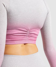 Load image into Gallery viewer, Gymshark Adapt Ombre Seamless Long Sleeve Crop Top - Light Grey Marl/Pink