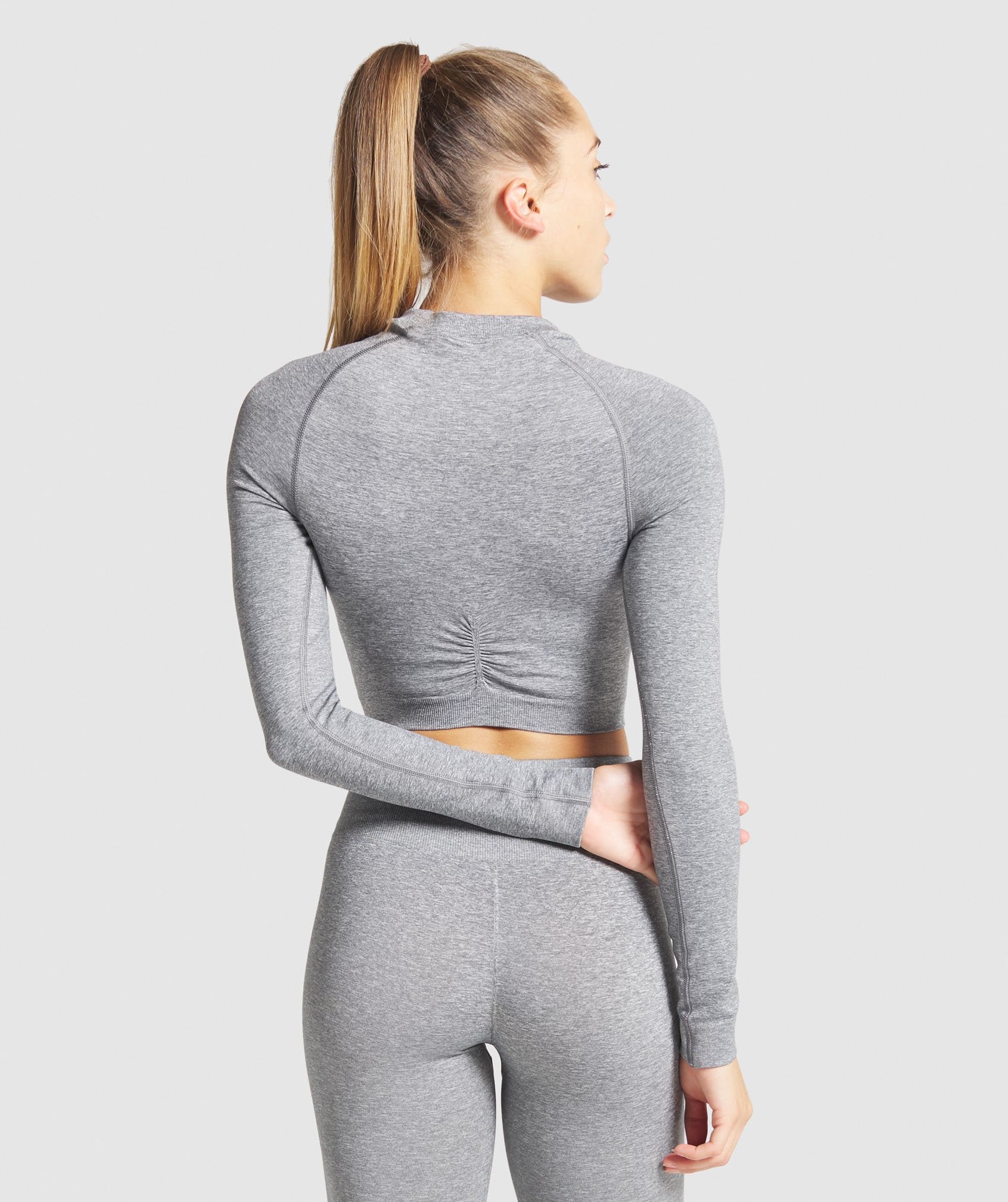 Gymshark Adapt Marl Seamless Long Sleeve Womens Crop Top Gray Medium
