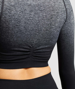 Gymshark Adapt Ombre Seamless Long Sleeve Crop Top - Black/Black Marl